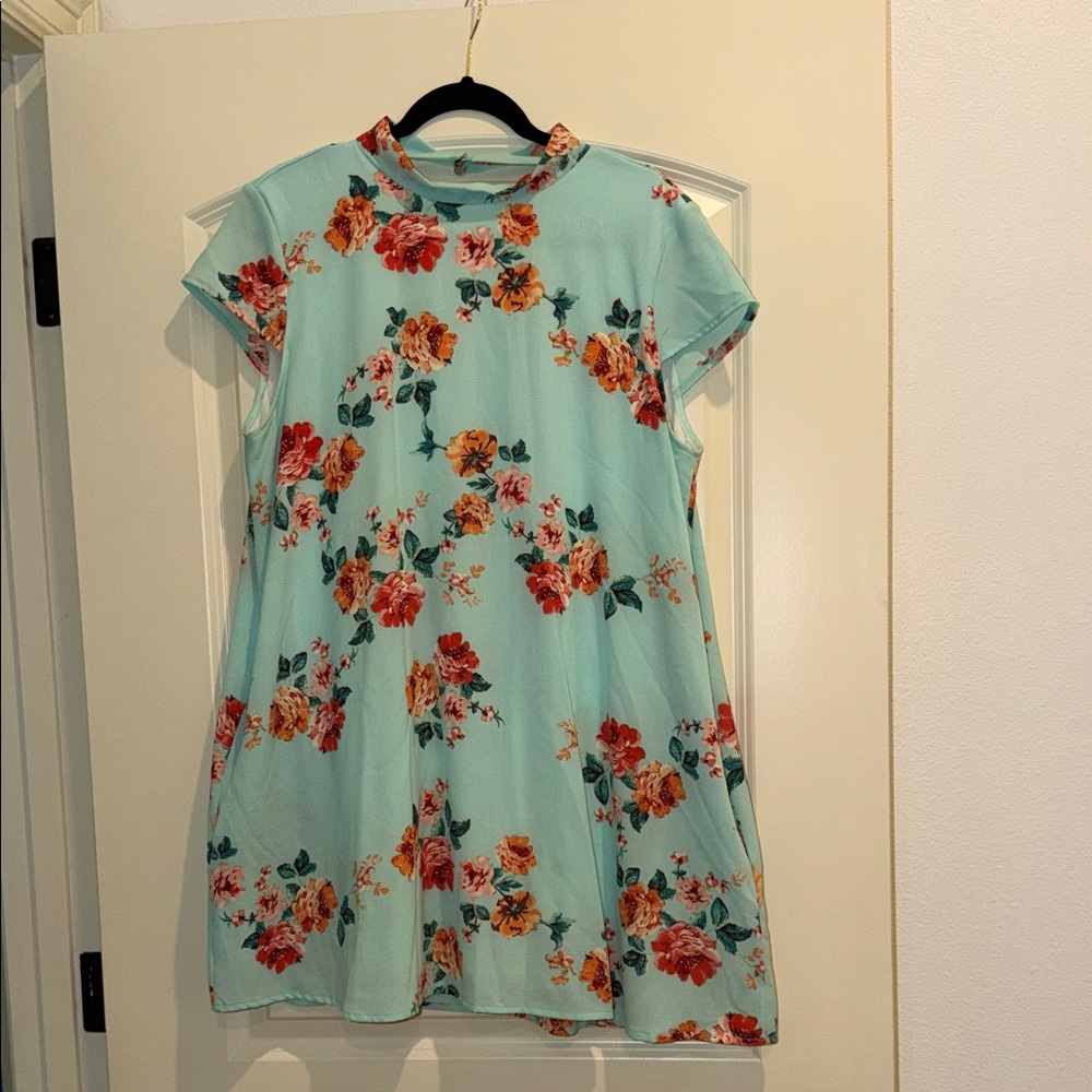 Floral Casual A-Line Dress in Light Blue